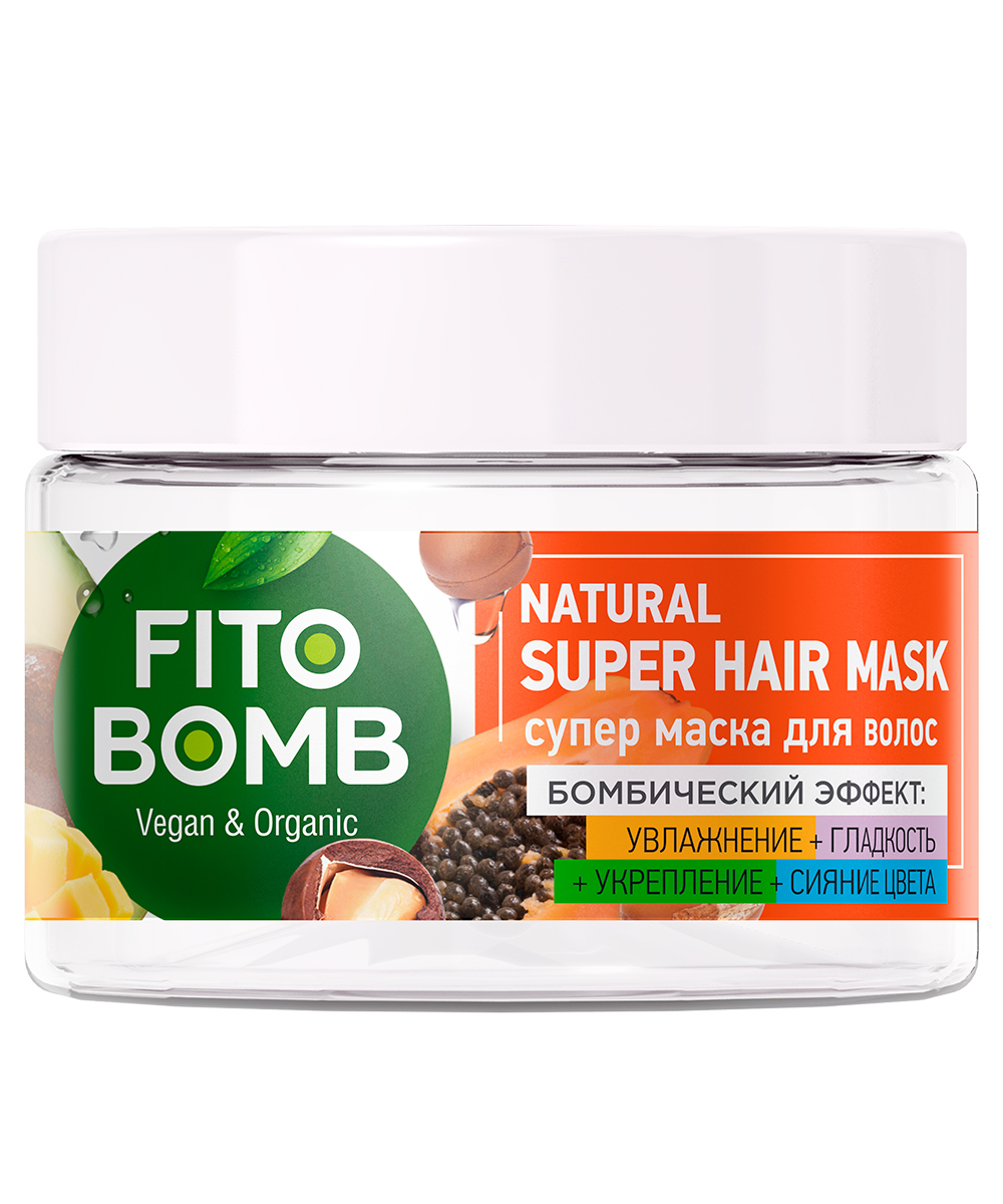 Супер маска для волос Увлажнение + Гладкость + Укрепление + Сияние цвета серии Fito Bomb
