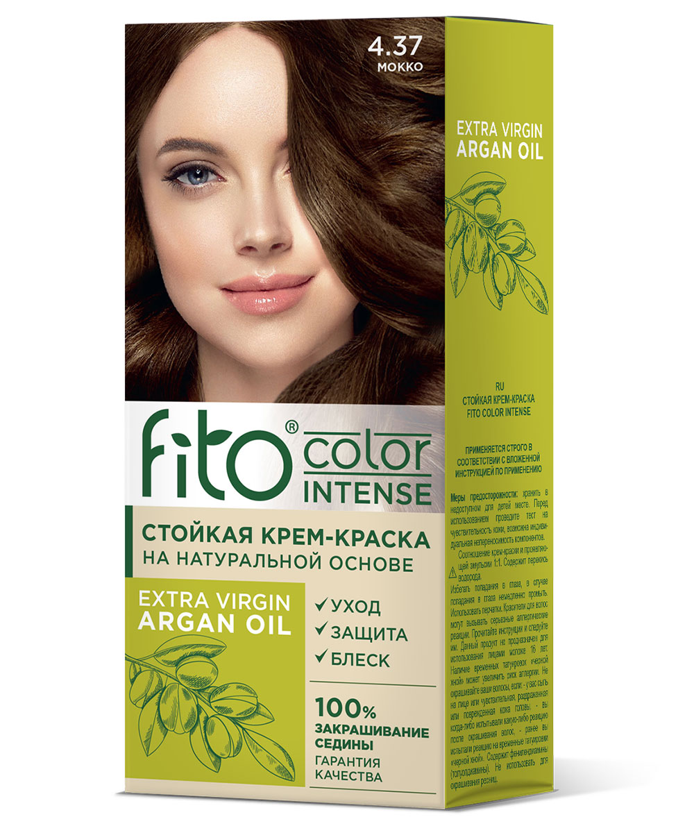 Стойкая крем-краска для волос серии Fito Сolor Intense, тон 4.37 Мокко