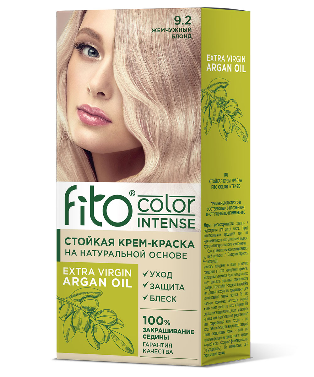 Стойкая крем-краска для волос серии Fito Сolor Intense, тон 9.2 Жемчужный блонд