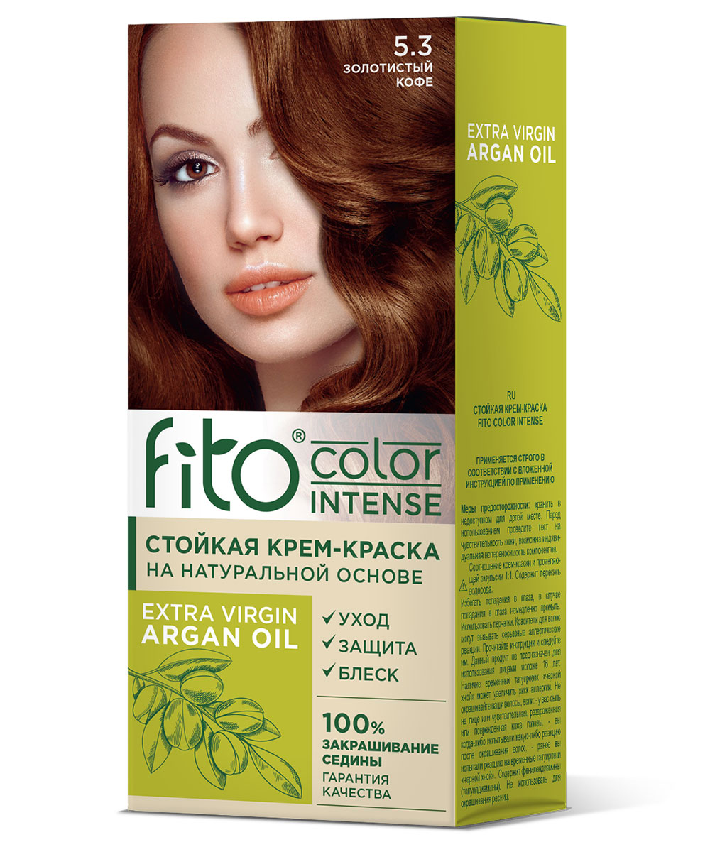 Стойкая крем-краска для волос серии Fito Сolor Intense, тон 5.3 Золотистый кофе