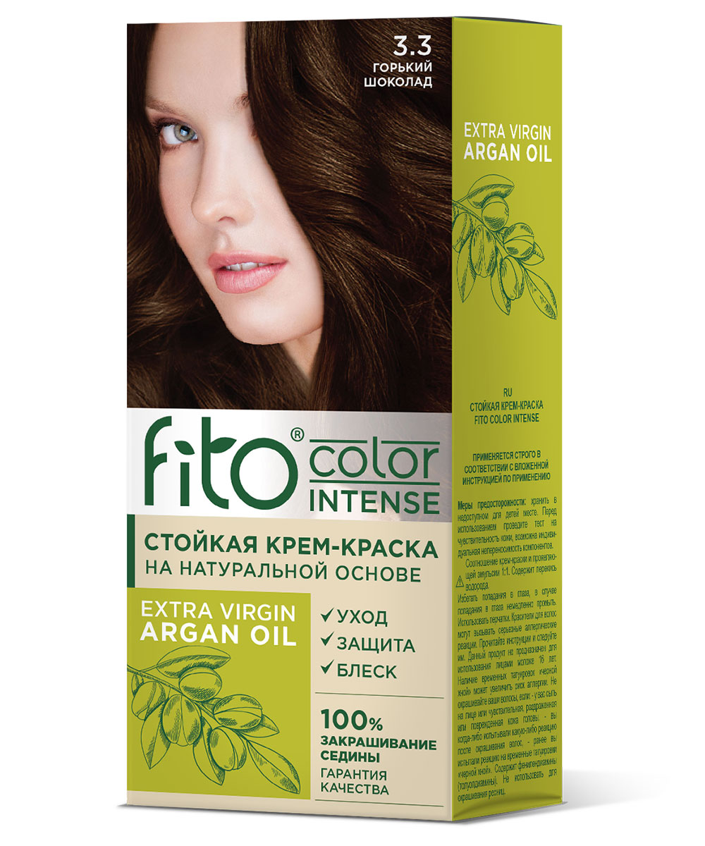 Стойкая крем-краска для волос серии Fito Сolor Intense, тон 3.3 Горький шоколад