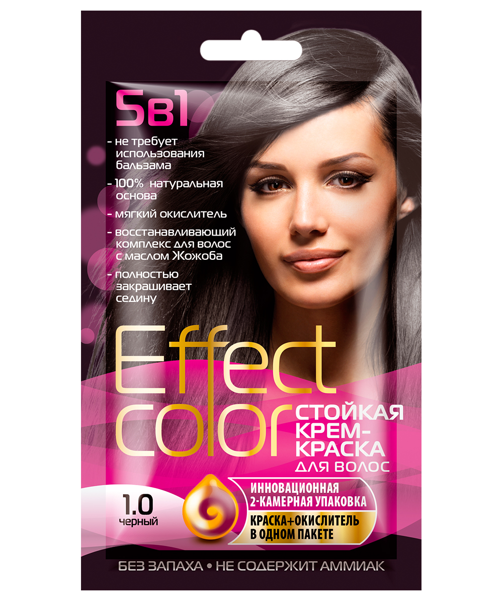 Cтойкая крем-краска для волос серии Effect Сolor, тон 1.0 черный