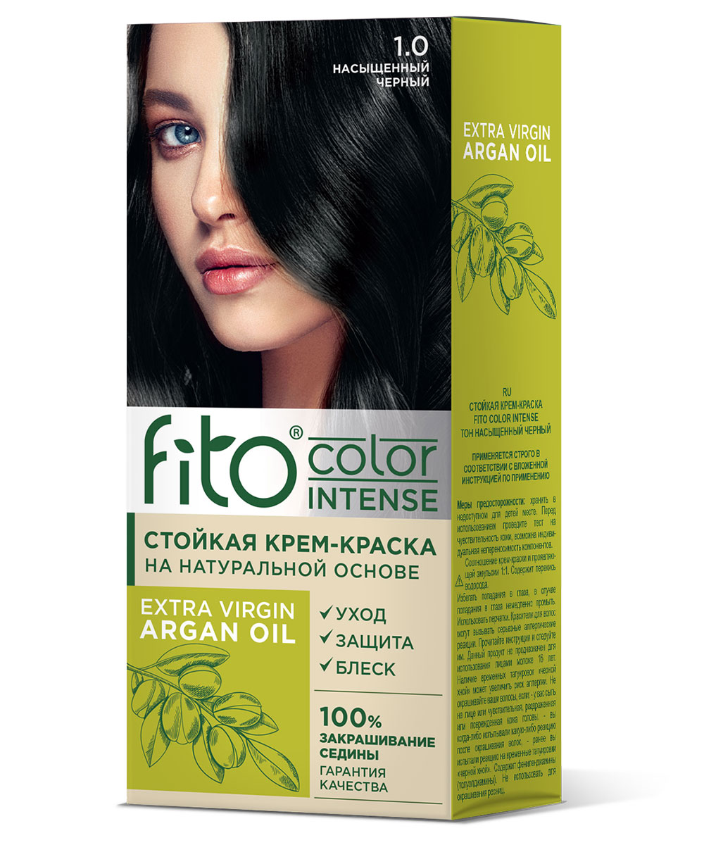 Стойкая крем-краска для волос серии Fito Сolor Intense, тон 1.0 Насыщенный черный