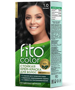Стойкая крем-краска для волос серии Fito Сolor, тон 1.0 черный
