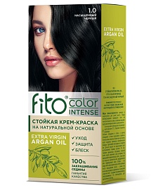 Стойкая крем-краска для волос серии Fito Сolor Intense, тон 1.0 Насыщенный черный