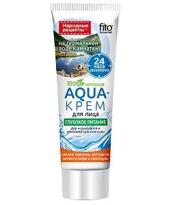 Aqua-крем для лица на термальной воде Камчатки Глубокое питание с маслом персика, экстрактом зеленого кофе и календулы серии Народные Рецепты